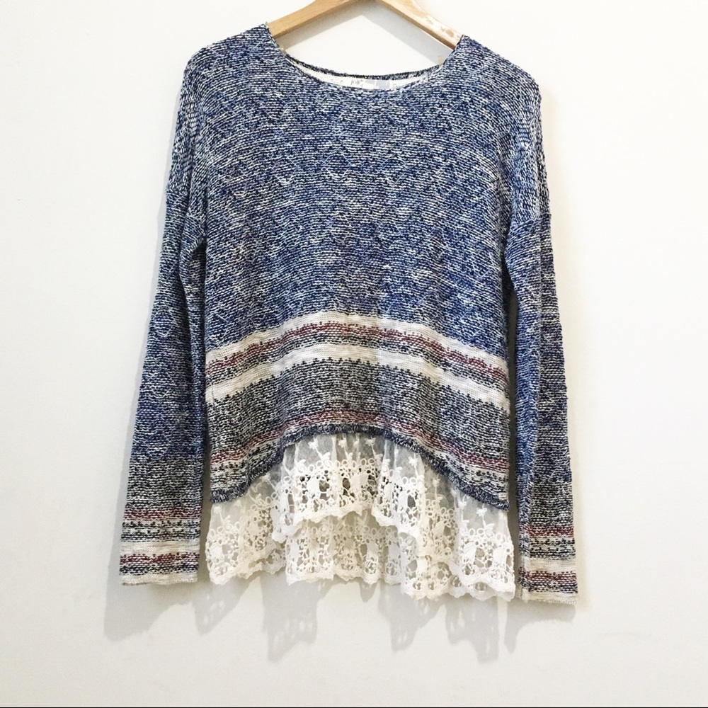 Jolt blue black knitted lace long sleeve sweater - Picture 1 of 6